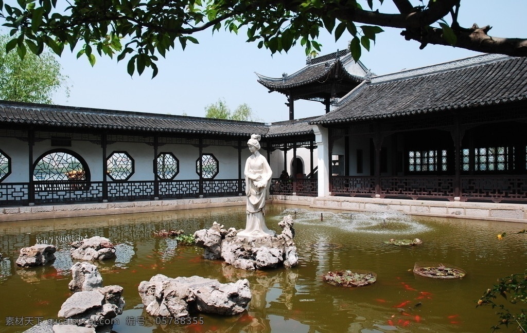 莫愁女 南京 莫愁湖 雕塑 廊亭 锦鲤 池塘 喷泉 风景名胜 自然景观