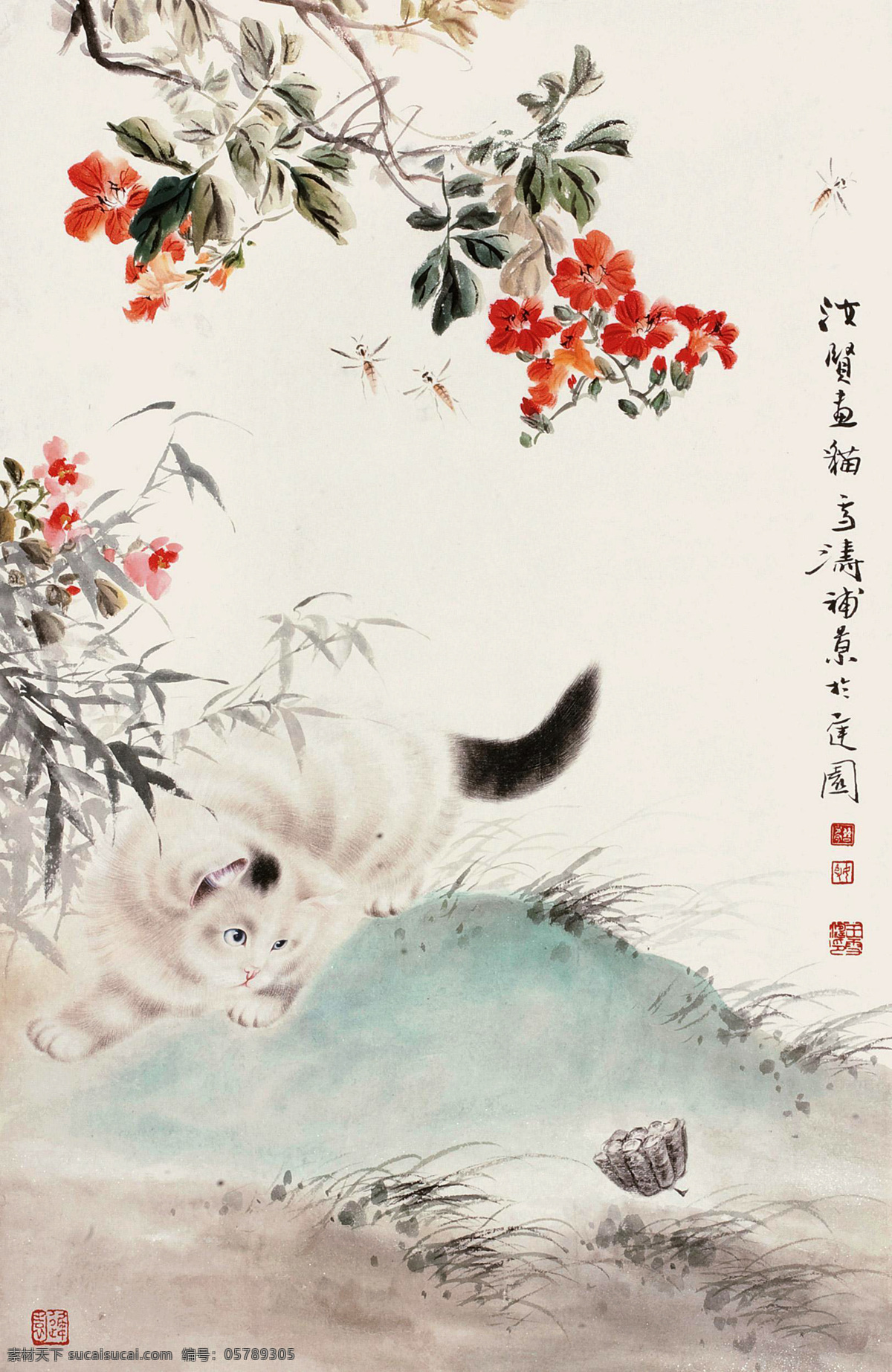 国画 花鸟 绘画书法 莲蓬 猫 水墨画 文化艺术 戏 设计素材 模板下载 猫戏莲蓬 王雪涛 猫趣 竹子 写意 中国画