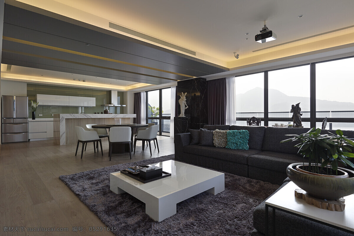 现代 简约 客厅 白色 亮 方形 茶几 室内装修 图 客厅装修 深色地板 浅色地板 黑色吊灯