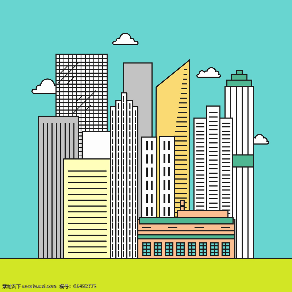 卡通建筑海报 建筑 卡通画 漫画 云朵 高楼大厦 城市 设计之家 动漫动画 风景漫画