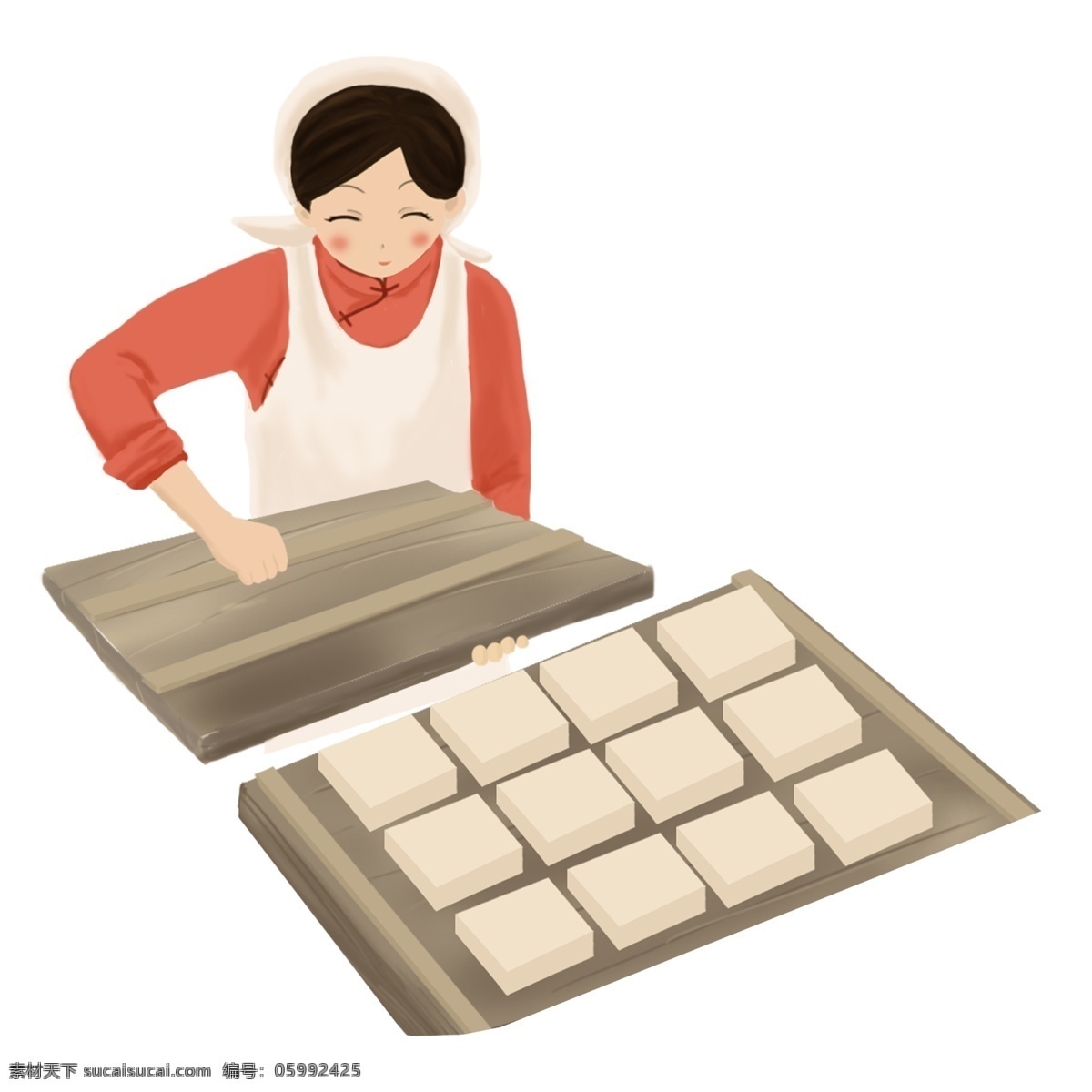 手绘 做 豆腐 女孩 人物 卡通 插画 女生 可爱 人物设计 做豆腐