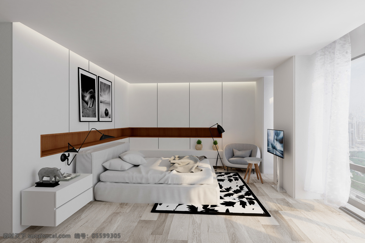 现代 卧室 3d 建模 模板 现代卧室 风格 效果图 简洁大方卧室 室内设计