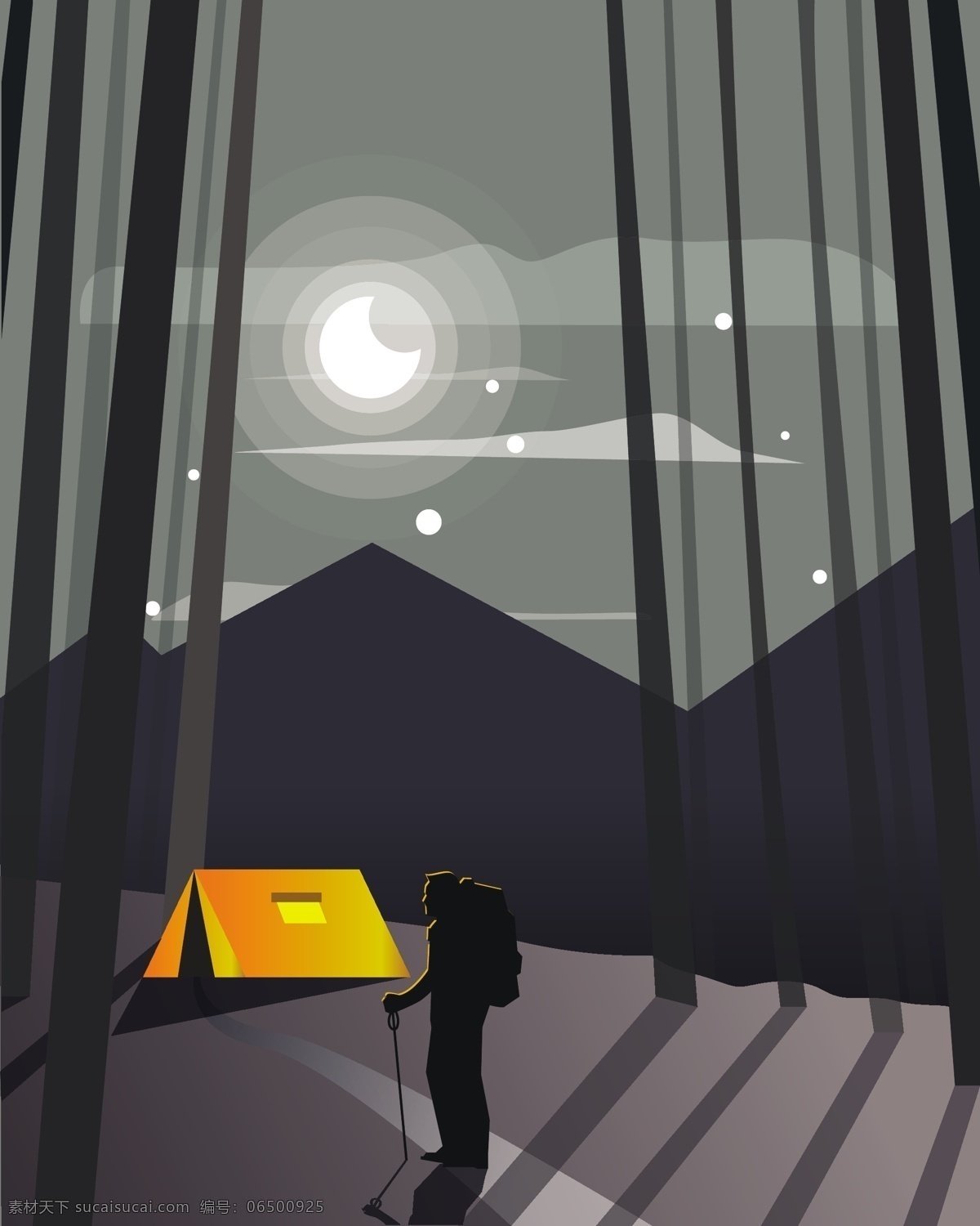 登山 人们 森山 露营 背景 图 广告背景 广告 背景素材 人类 大树 高山 黄色帐篷 夜景 自然风景 圆月 天空 星星