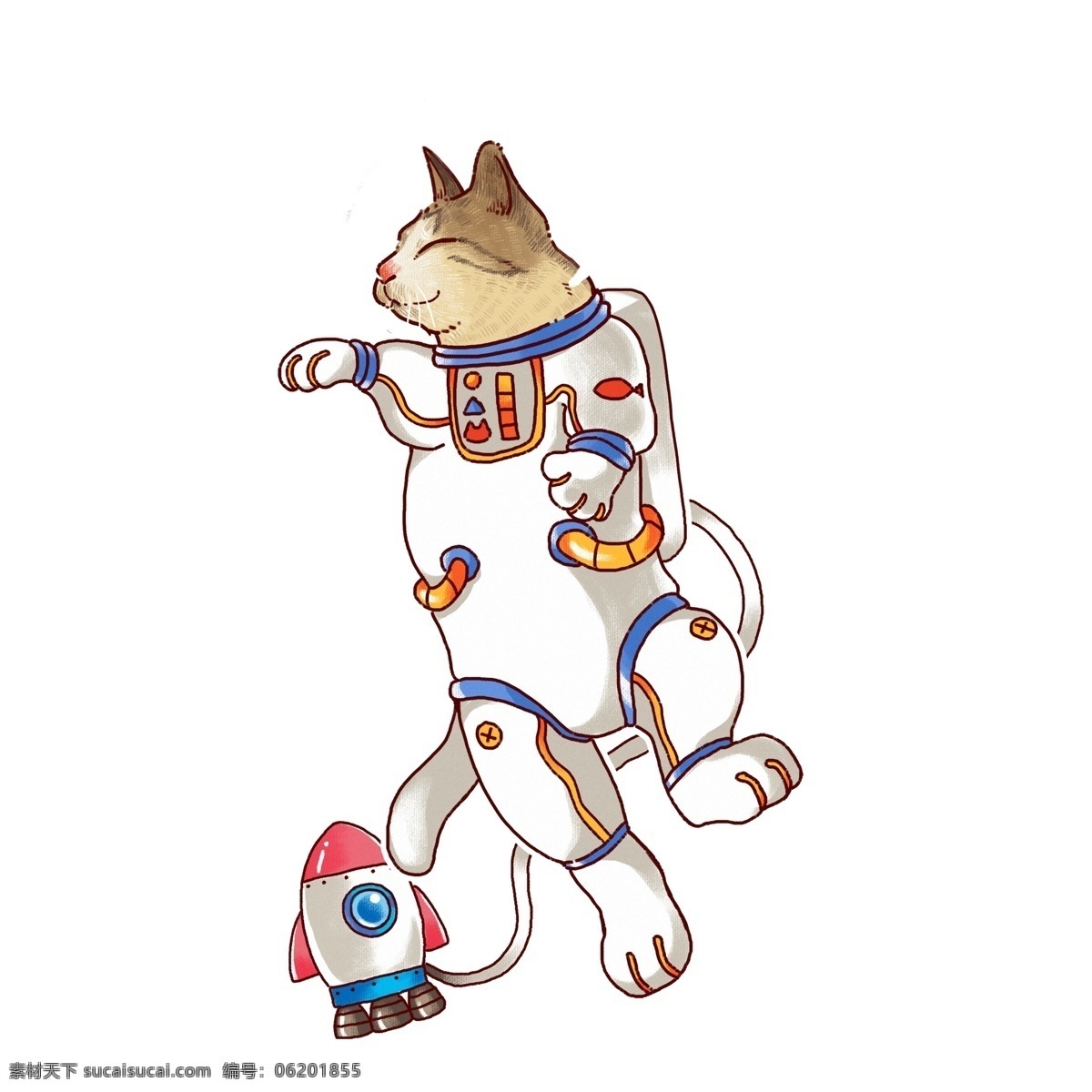 白色 简约 外星 猫 元素 猫咪 插画 卡通 动物 装饰图案 水彩 透明素材 外星猫