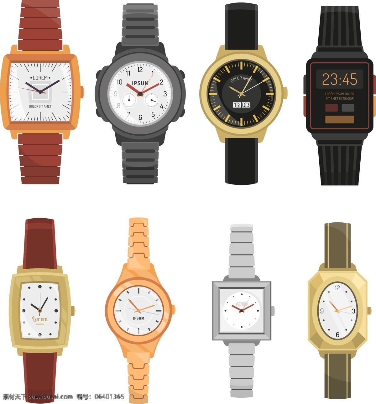 多款手表矢量 方形手表 圆形手表 卡通手表 金色手表 长方形手表 女士手表 男士手表 钢带手表 皮带手表 电子表 机械表 文化艺术 绘画书法