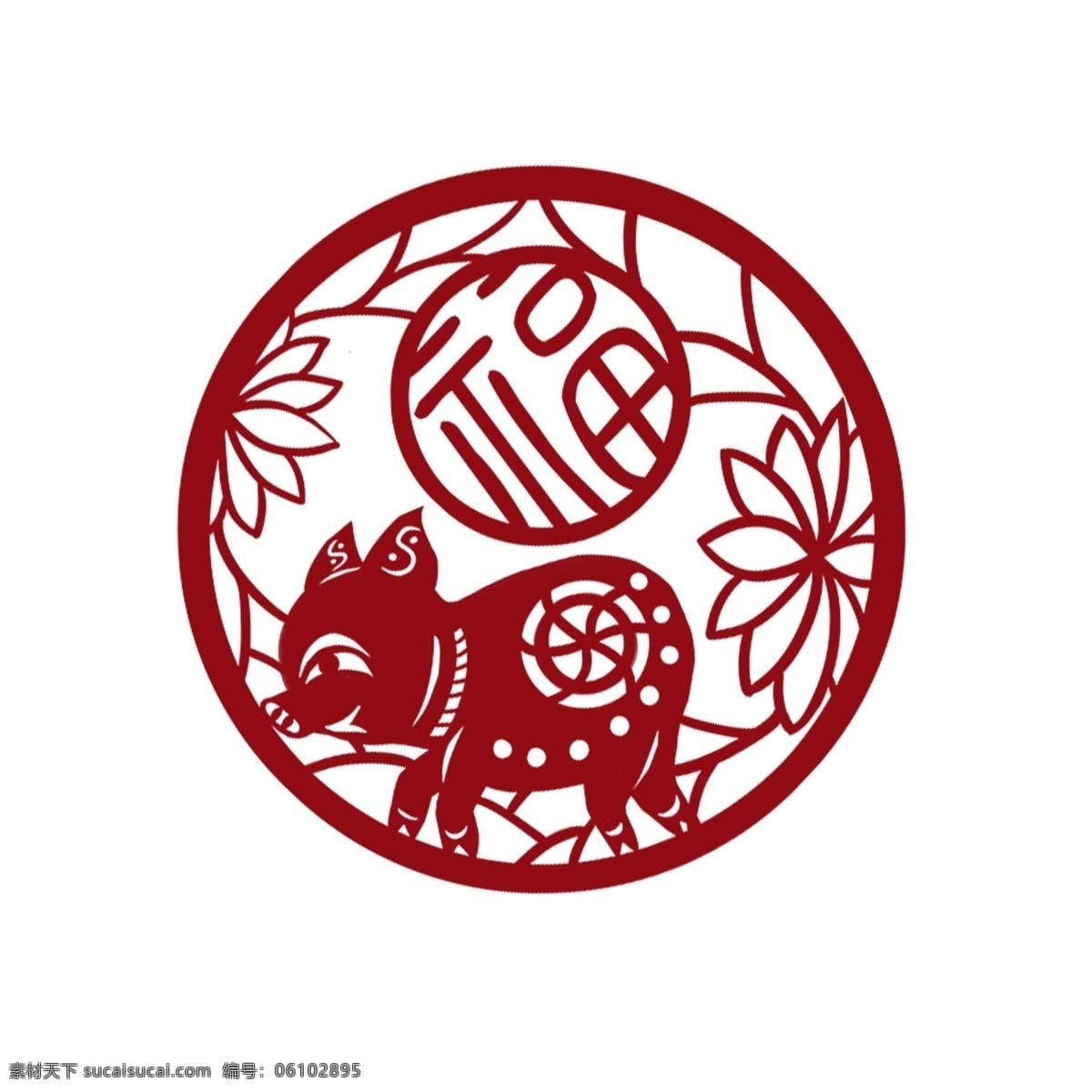 小猪剪纸 红色 小猪 剪纸