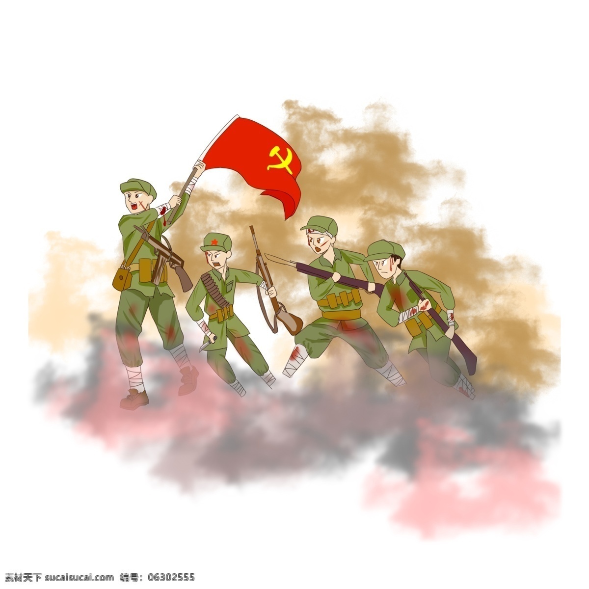 抗日 场景 手绘 插画 元素 抗战 国家 共产党 人民 军人 日本 中国 公祭日