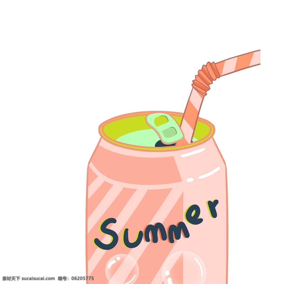 手绘 彩色 罐 汽水 创意 饮料 夏季 吸管 插画