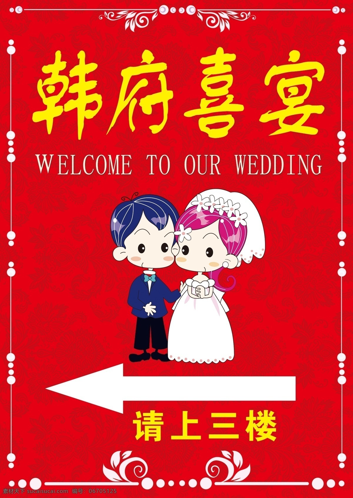 婚礼引导牌 婚礼卡通小人 红色背景 婚礼牌 指示牌 喜结良缘 爱情