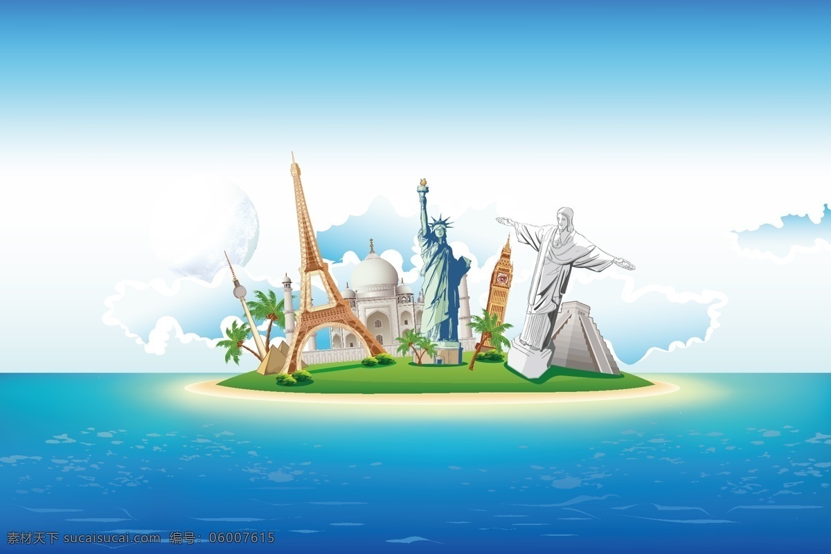 创意 旅行 主题 海洋 景点 世界著名 矢量图