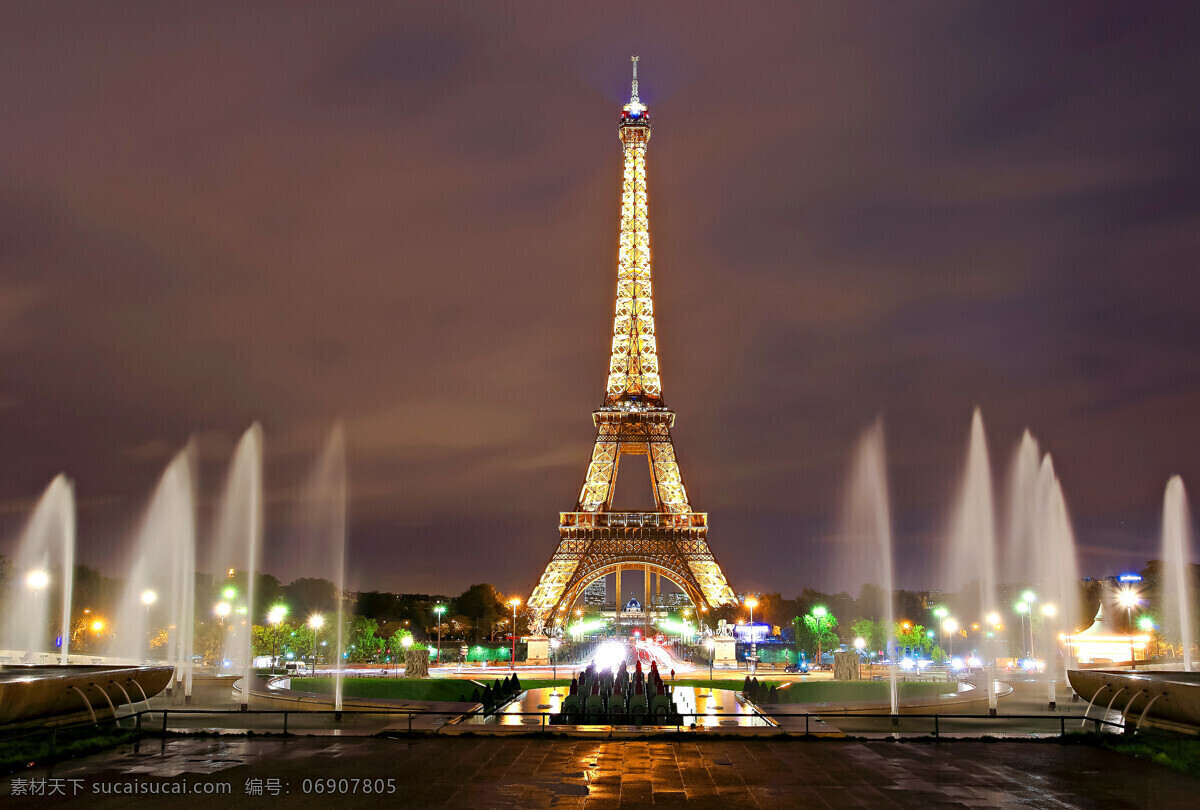 巴黎埃菲尔铁塔 巴黎 埃菲尔 铁塔 夜景 夜晚 夜 晚 喷泉 欧美城市 建筑园林 建筑摄影