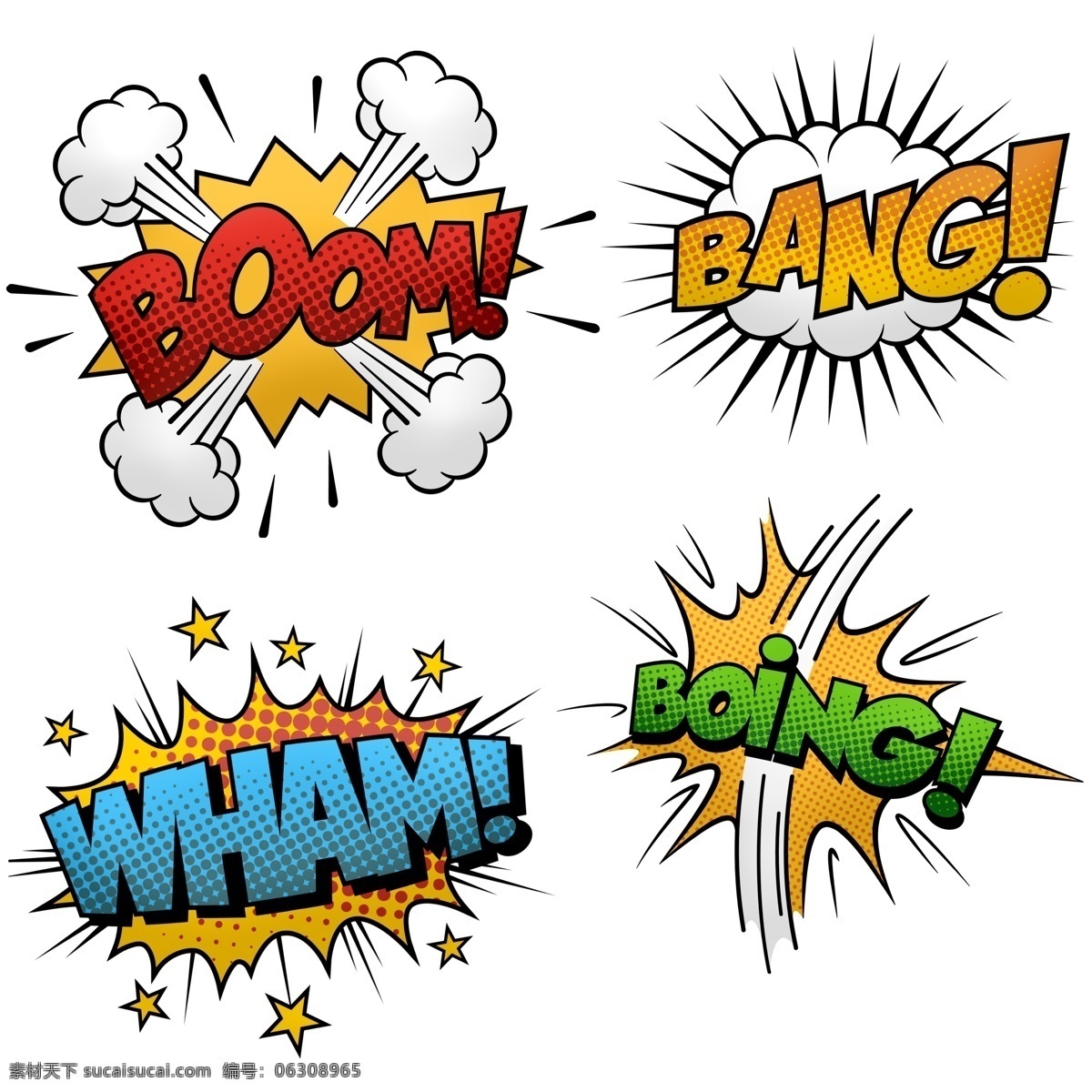 卡通图标 漫画 风格 卡通 图标 气泡 超级 kaboom 超级英雄 英文 字母 劲爆 几何 抽象 背景 元素 对话框