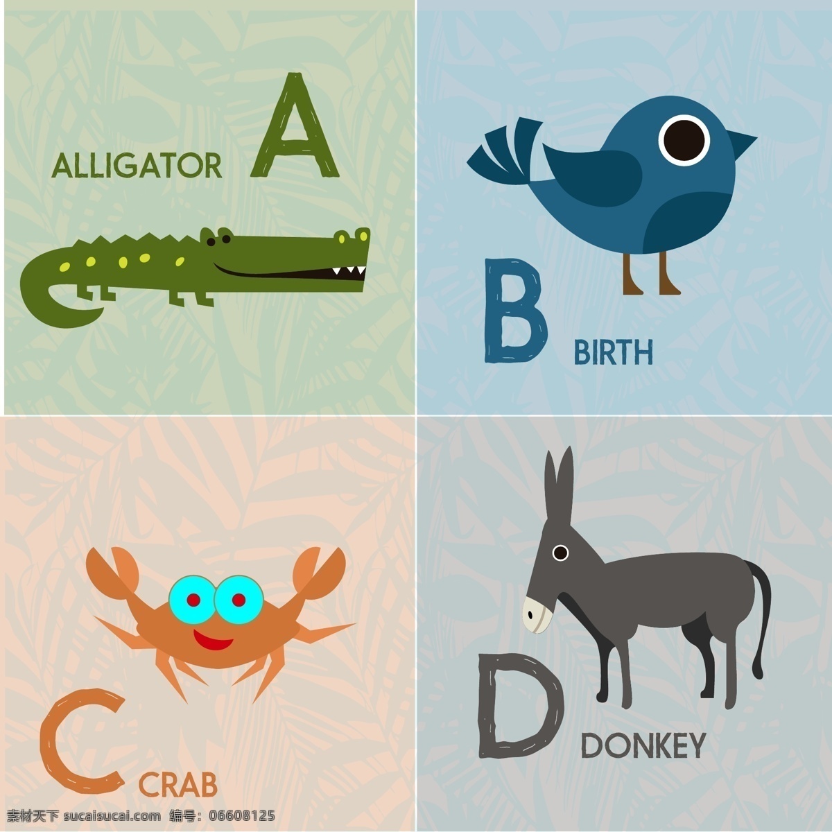可爱 动物 字母 组 字母组 动物字母 鳄鱼 小鸟 螃蟹