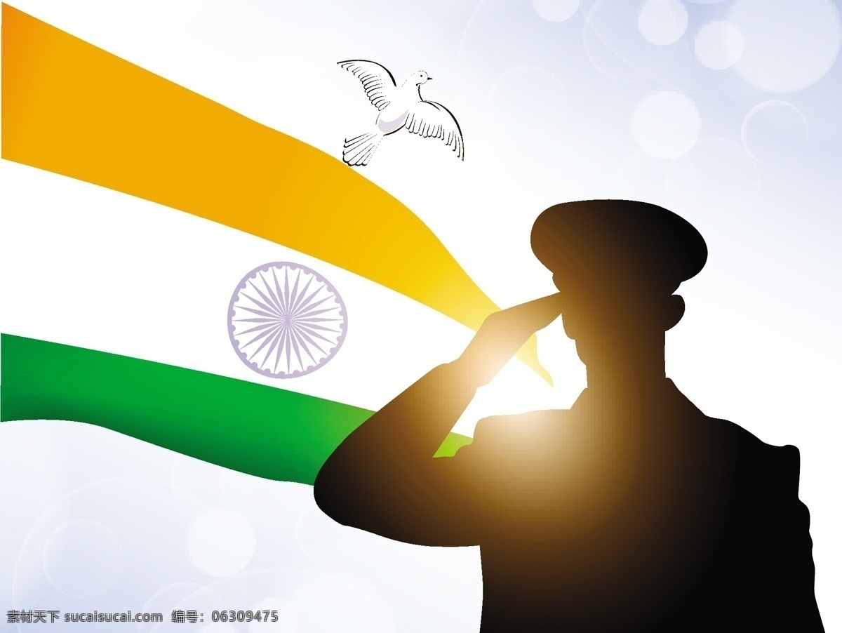 士兵 剪影 印度 挥舞 旗帜 背景 矢量图 日常生活