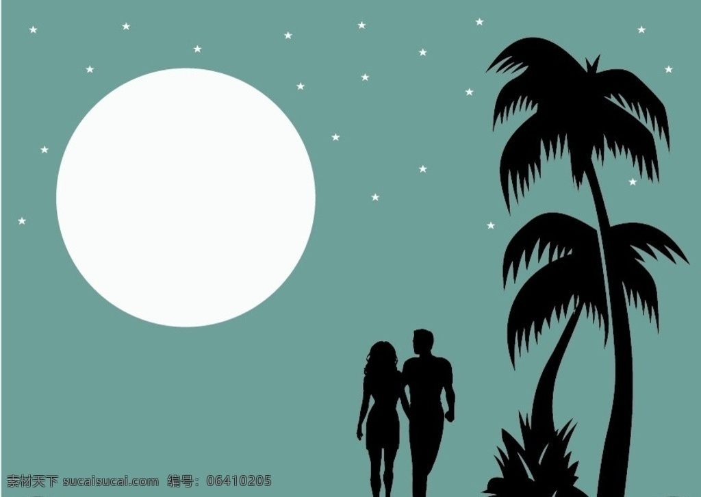 剪影 椰子树下 海滩 情侣 约会 畅享系列 自然景观 自然风光