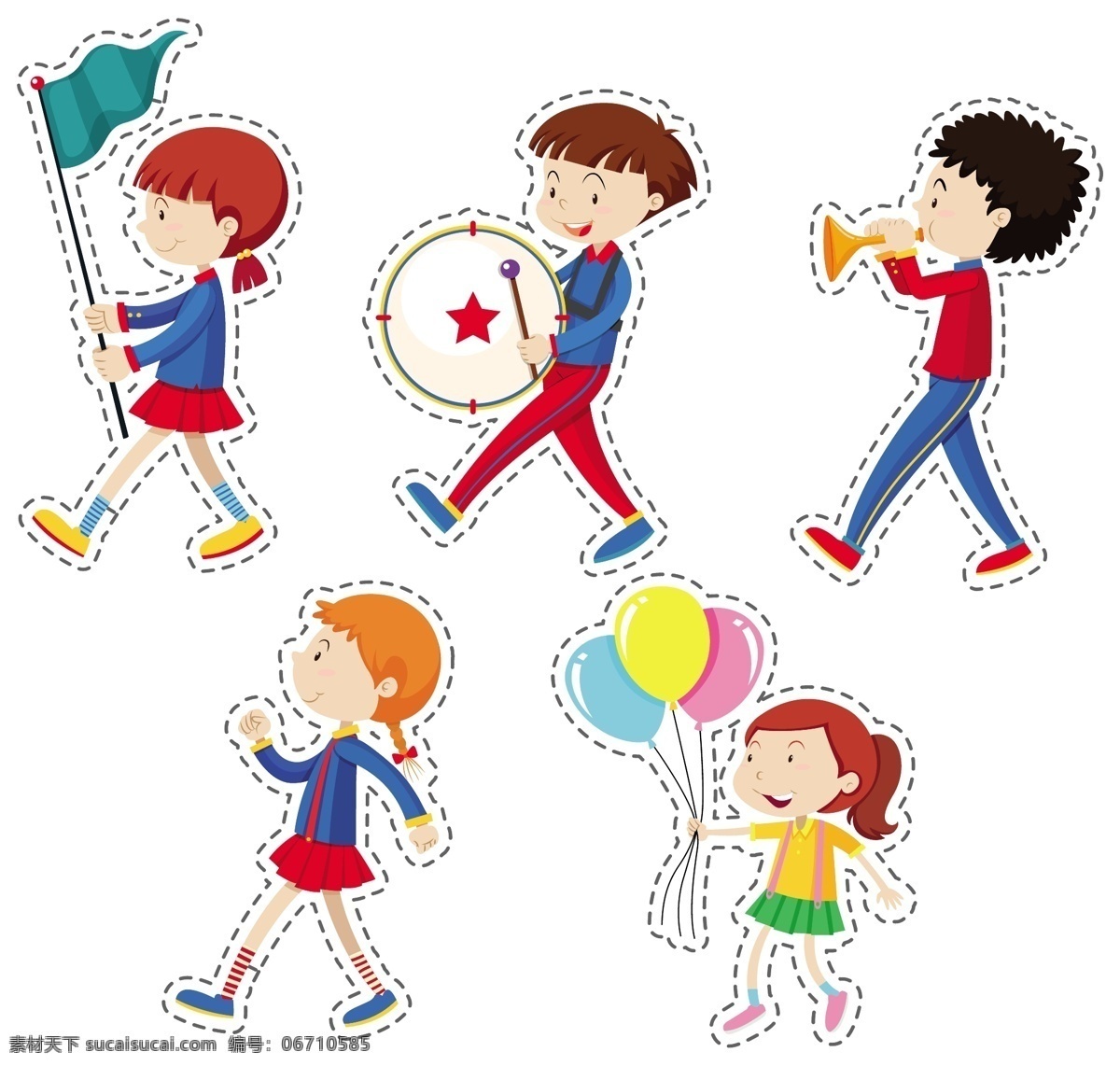 卡通儿童 快乐儿童 节日 开心 儿童素材 男孩 女孩 人物 儿童节 学生 小学生 鼓手 卡通设计