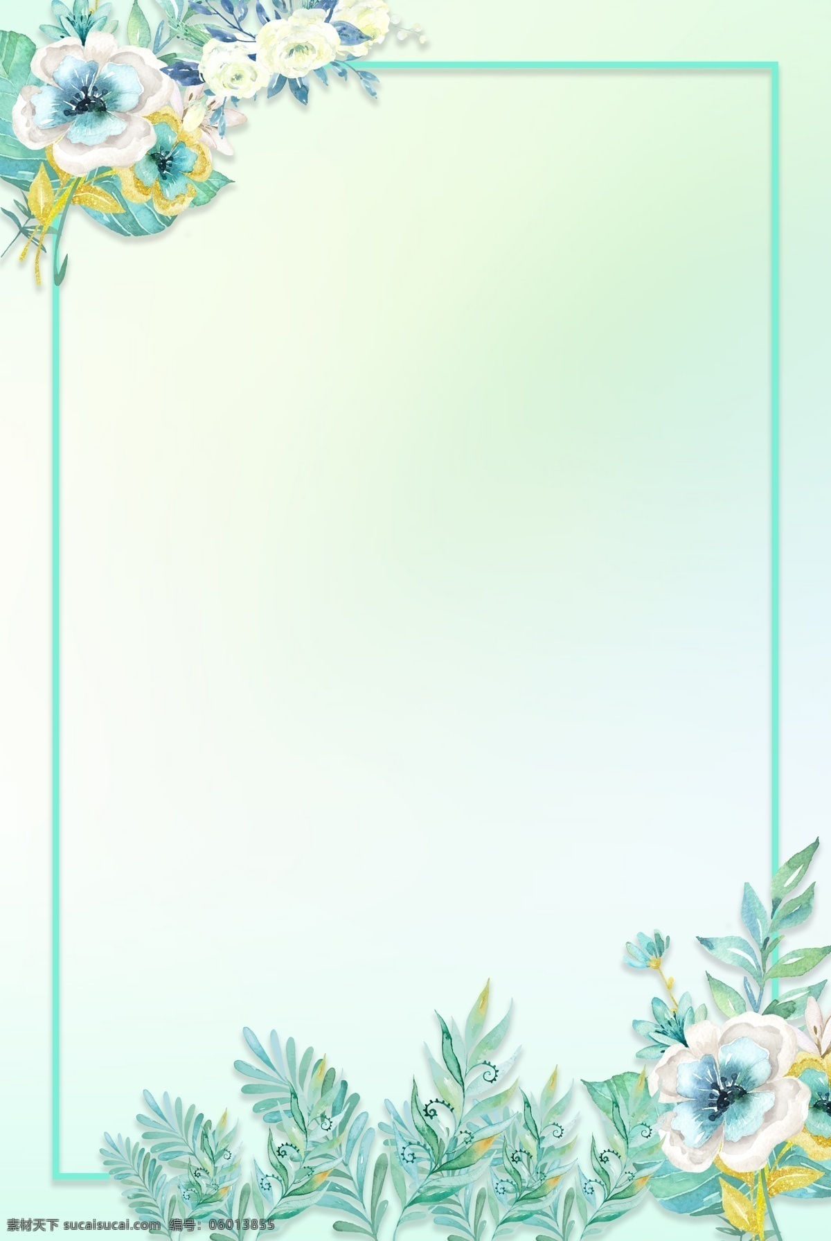 小 清新 绿色 鲜花 花纹 简约 边框 海报 背景 小清新 花朵 植物