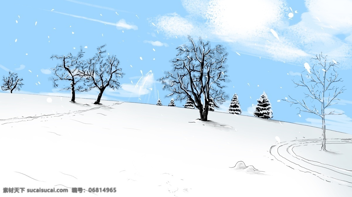 圣诞 雪地 冬天 卡通 展板 背景 下雪 冬季素材 背景设计 雪景 树木 大雪背景