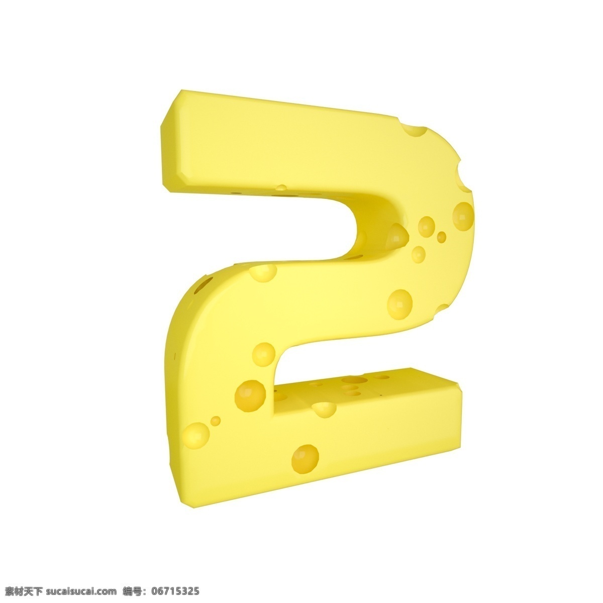 c4d 创意 奶酪 数字 装饰 3d 黄色 立体 食物 平面海报配图 电商淘宝装饰 可爱 柔和 数字2
