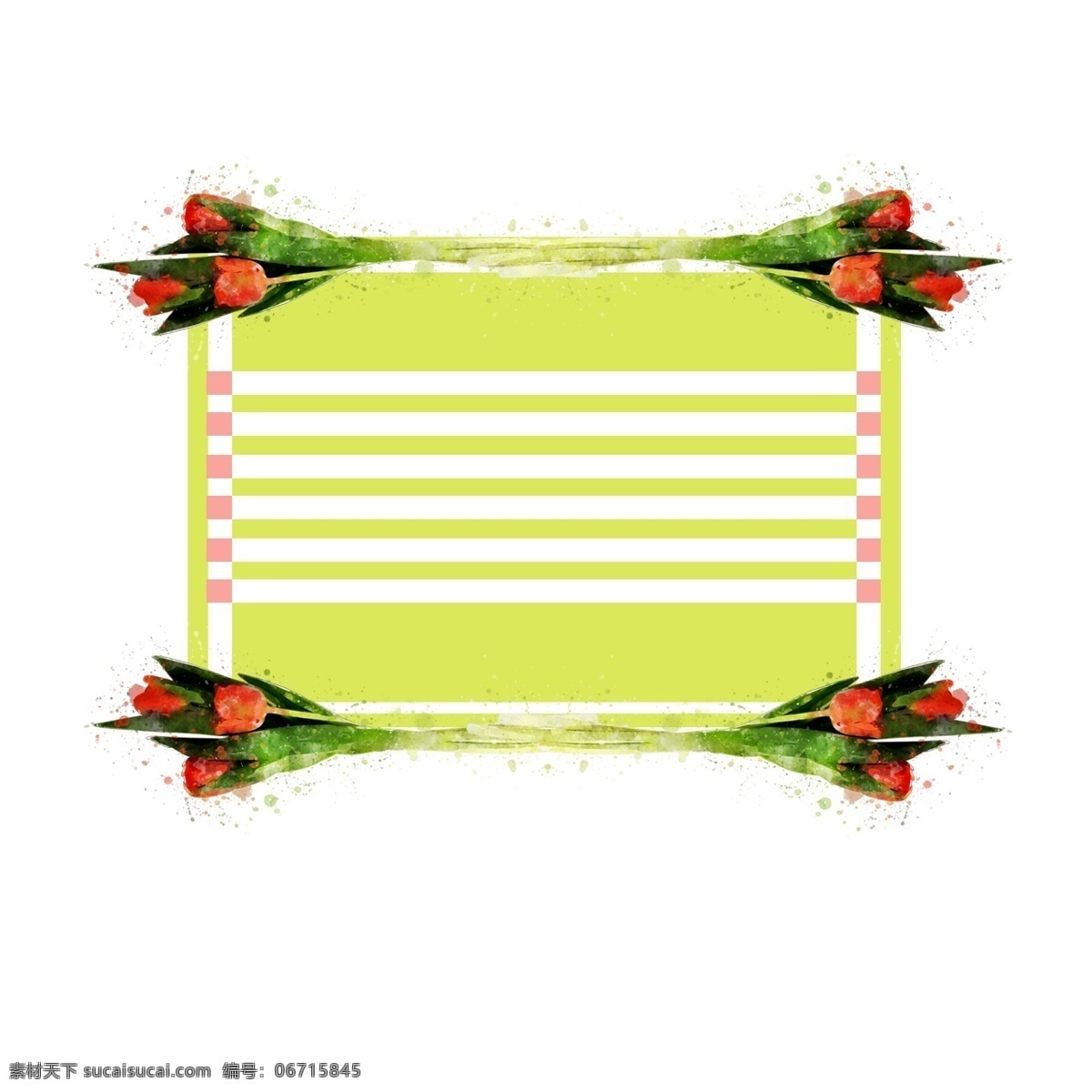手绘 植物 绿色 花卉 方形 水彩 边框 元素 红色 原创 植物边框 手绘边框 水彩边框