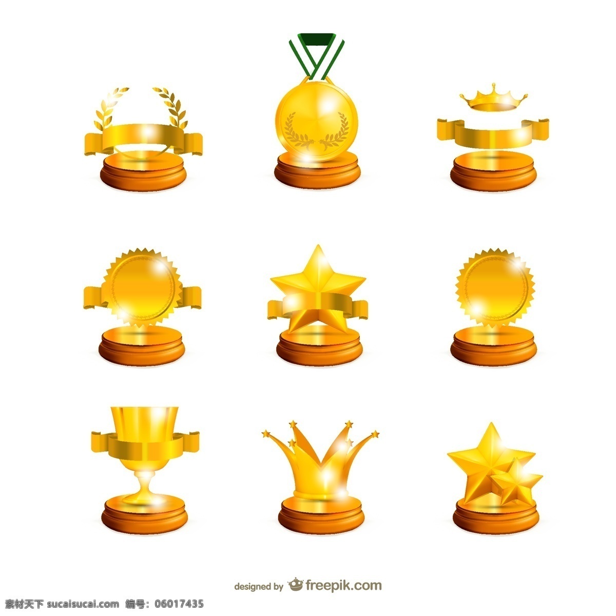 金色奖杯收藏 丝带 星 冠 金 豪华 杯 奖 奖杯 奖牌 目标 金丝带 亮 白色