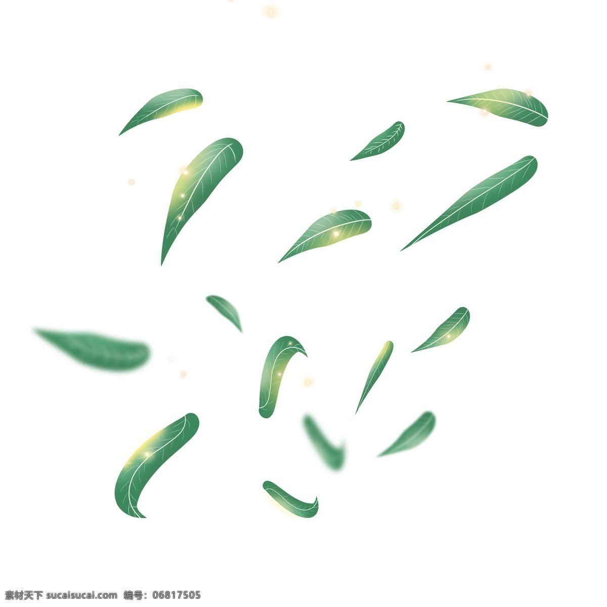 绿色 光点 漂浮 柳叶 清明节 光 飞舞 叶片 黄绿 简约 装饰 插画 海报 手绘 渐变