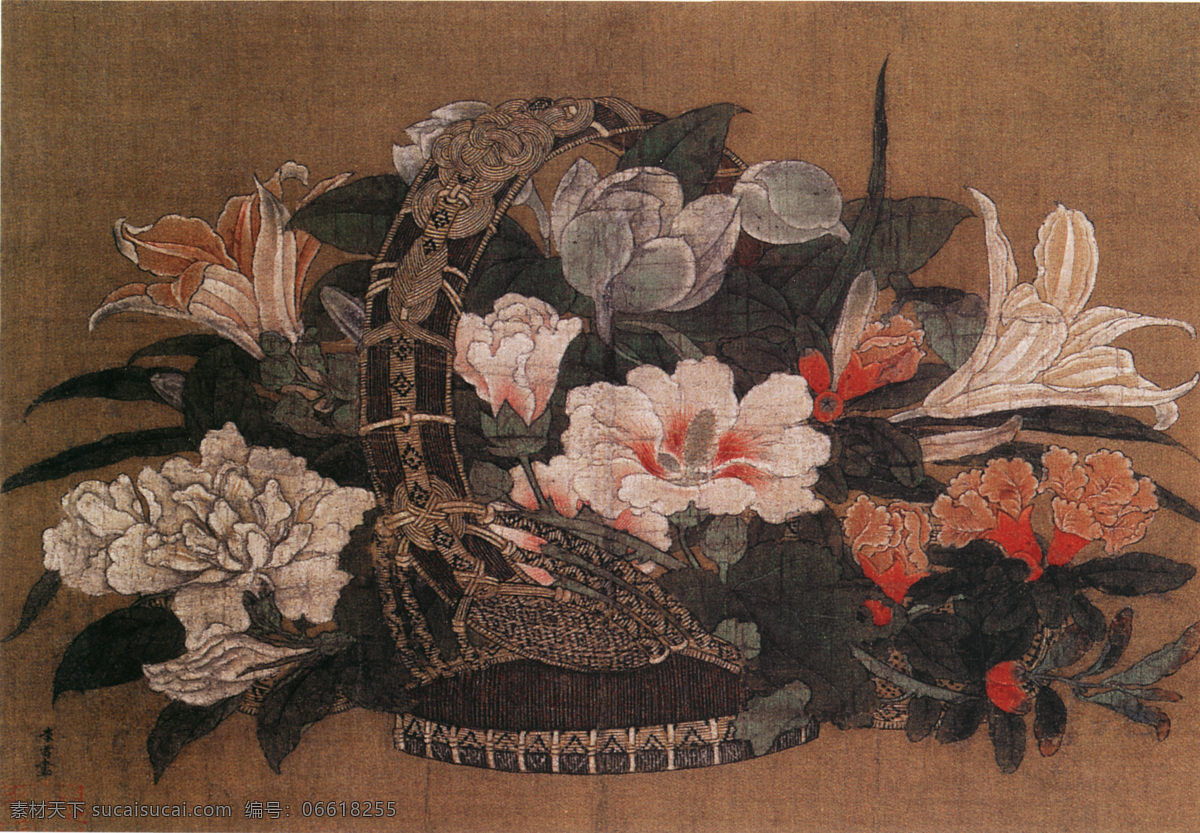 花篮图 花鸟画 中国 古画 中国古画 设计素材 花鸟名画 古典藏画 书画美术 黑色