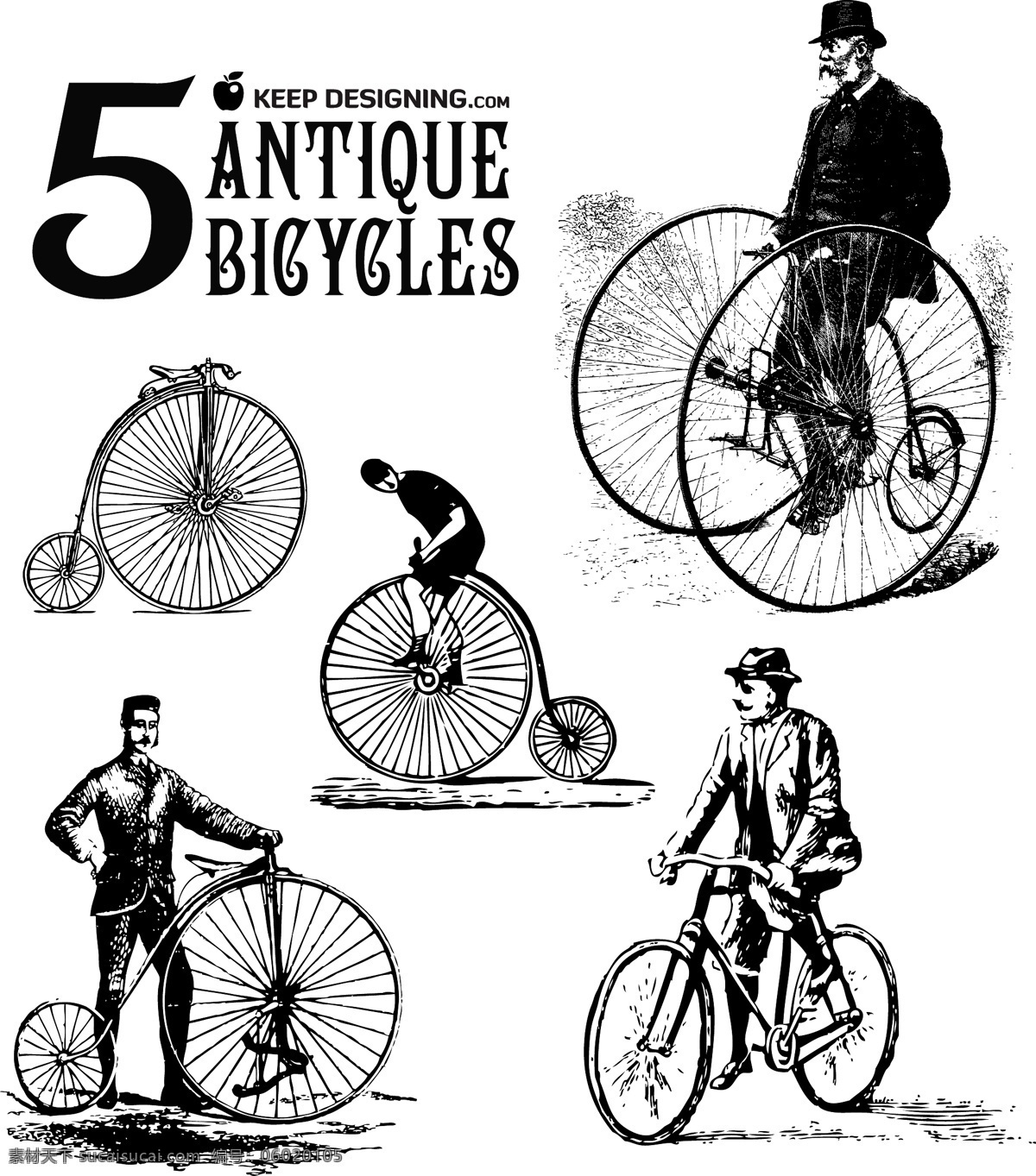 精美 老式 自行车 矢量 单车 复古 古老 怀旧 交通 脚踏车 欧式 欧洲 陈旧 矢量图 其他矢量图