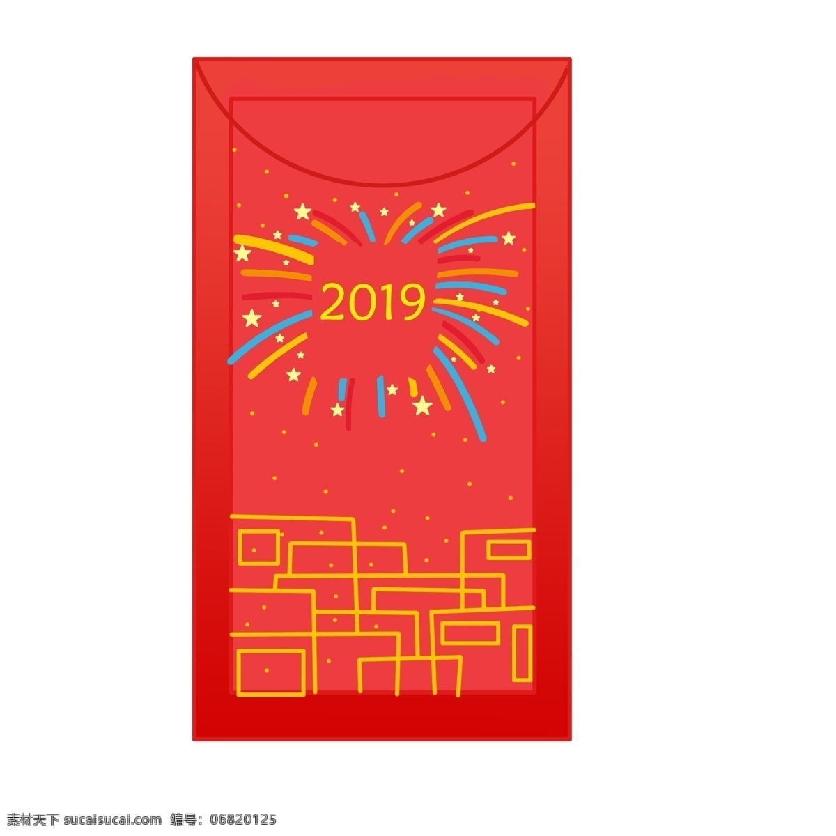 2019 红红 大 红包 线段 烟花 星星 圆点 彩色 蓝色 粉色 黄色 大大 小 猪 庆 新年