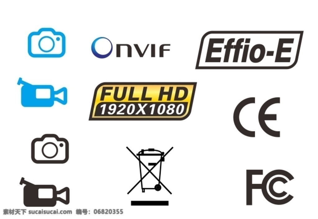 图标 摄像机 照相机 垃圾桶 认证图标 安防监控 图像技术 设计资源 包装 公共标识标志 标志图标