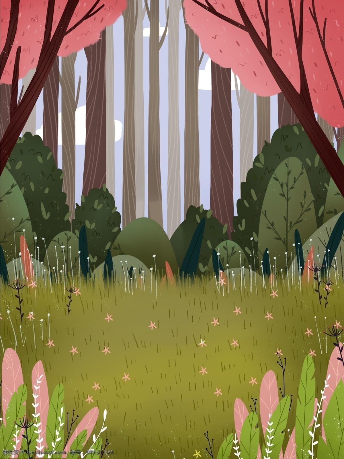 手绘 森 系 治愈 植物 树林 插画 背景 插画背景 手绘背景 绿色背景 唯美背景 树林背景 森林背景 花卉背景