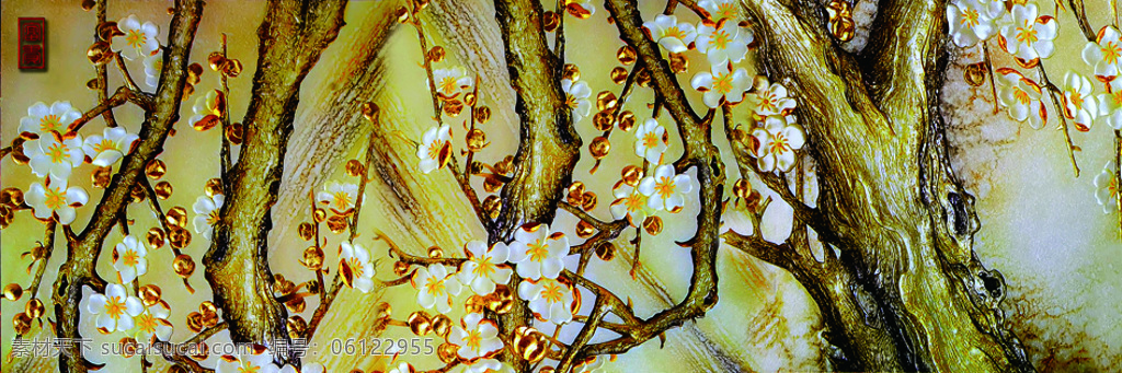 桃花 满 树 竞相 开放 装饰画 白色 花蕾 嫩黄 竞相开放 初春