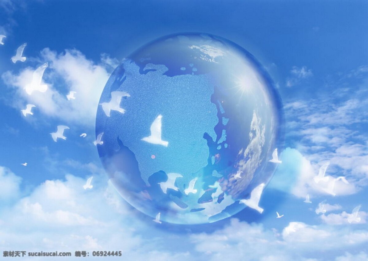 蓝色地球 蓝色 和平 地球 飘云 鸽子 自然风光 自然景观