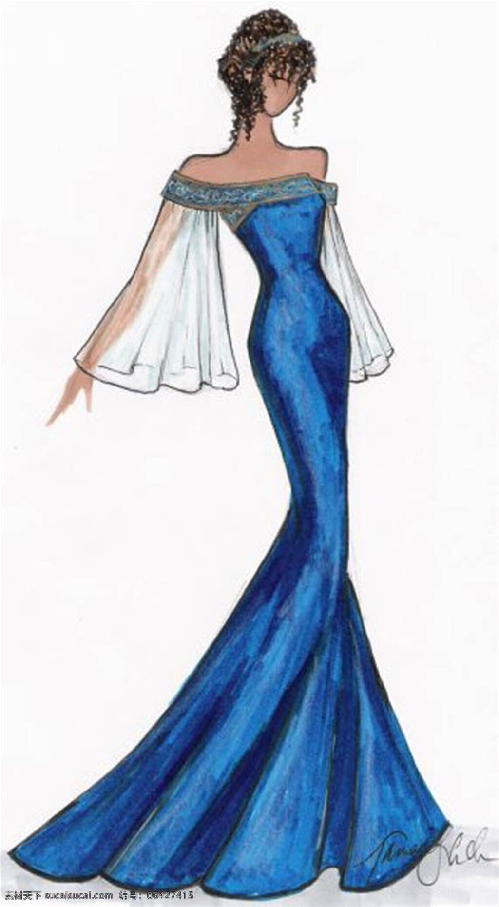 蓝色 长裙 礼服 设计图 服装设计 时尚女装 职业女装 职业装 女装设计 效果图 短裙 衬衫 服装 服装效果图 连衣裙