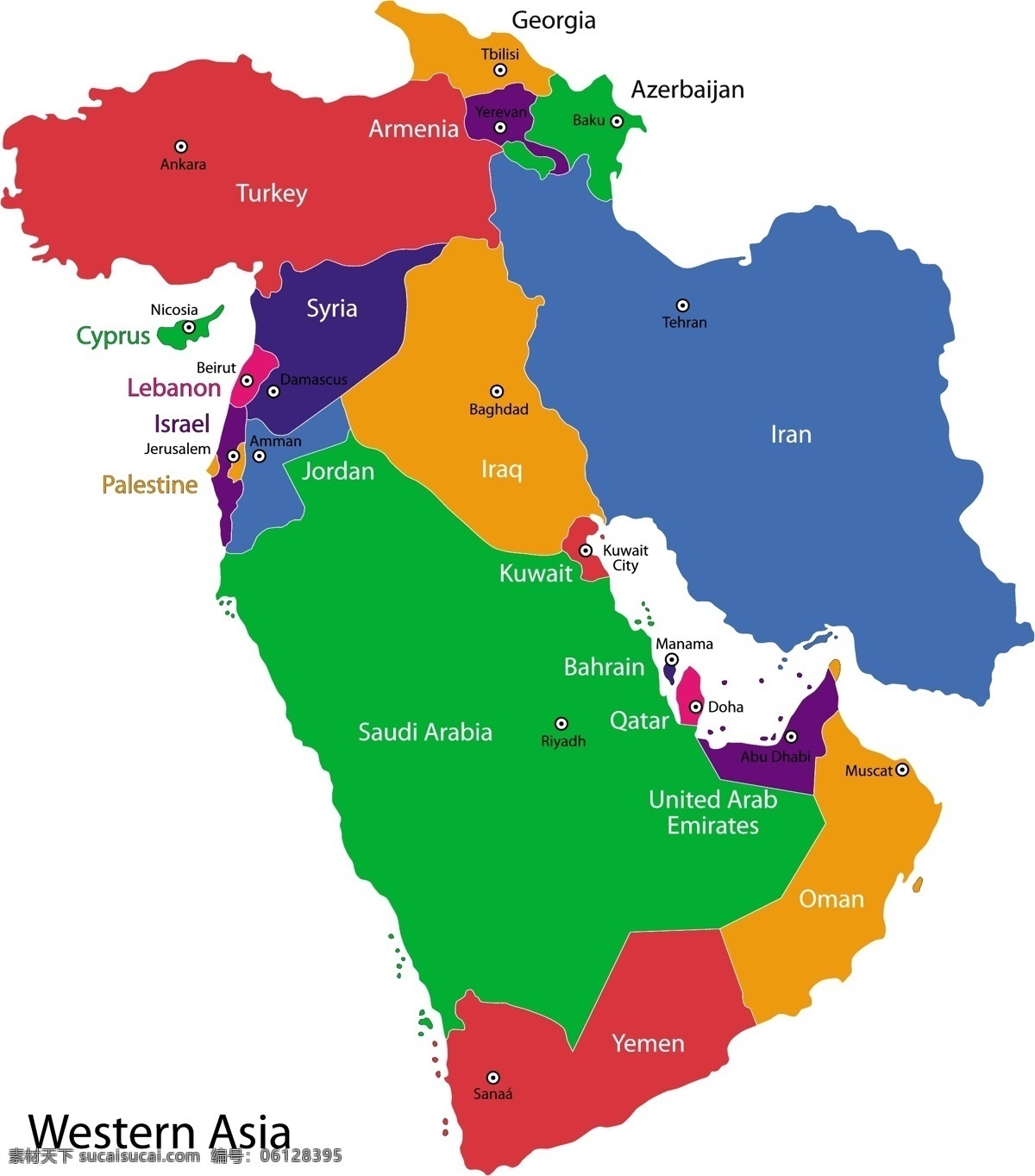 西亚地区 版块 地图 矢量 模板下载 国家地图 世界地图 彩色地图 世界版图 矢量地图 生活百科 矢量素材 白色