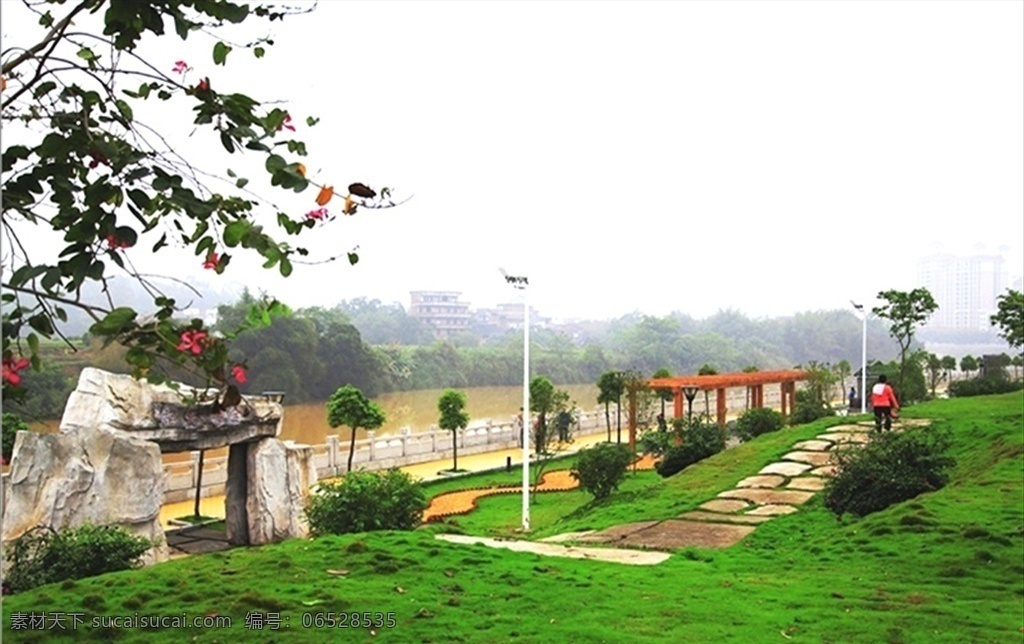 生态文明村 背景 山水 河边 草丛 自然景观 自然风景