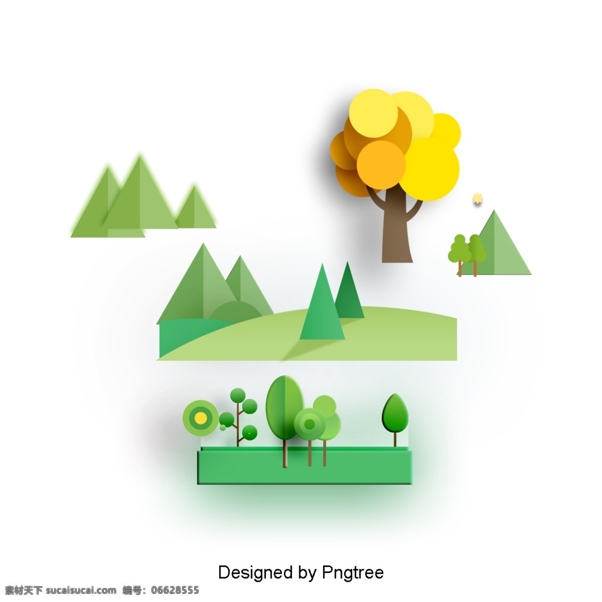 简单 自然景观 元素 时尚 风格 自然 绿色植物 景观 创意 图形 绘画 树叶