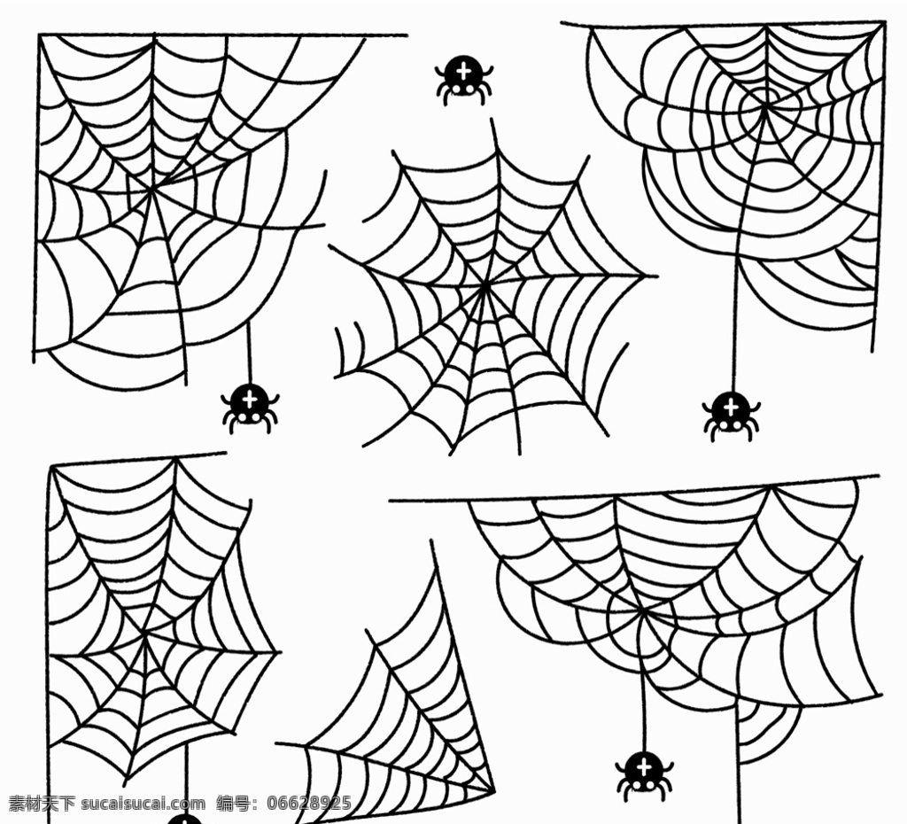 创意 蜘蛛网 蜘蛛 矢量 手绘 昆虫 虫子 网子 矢量图