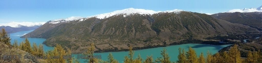 喀纳斯湖 湖湾处 山脉 延绵 山顶 白雪 植被 树林 蓝天 景观 景点 新疆 旅游摄影 国内旅游