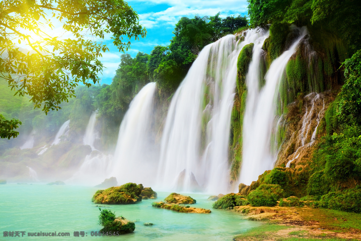 山水风景画 风景画 黄果山瀑布 阳光 温馨 绿色 自然