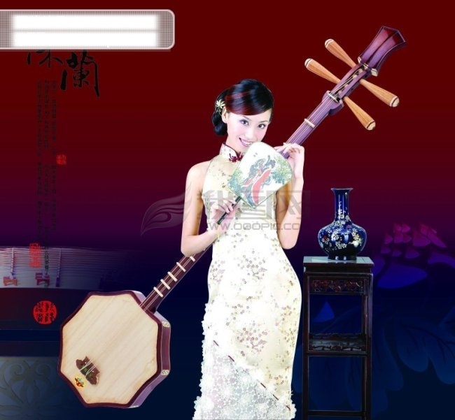 美女 乐器 底纹 瓷器