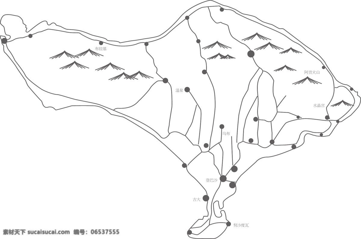 巴厘岛 地图 上 画 线 路线图 不 字 矢量 材料 插图 岛 绘图 路 路径 旅行 模式 的背景下 巴厘 线图 遮光 矢量图 其他矢量图