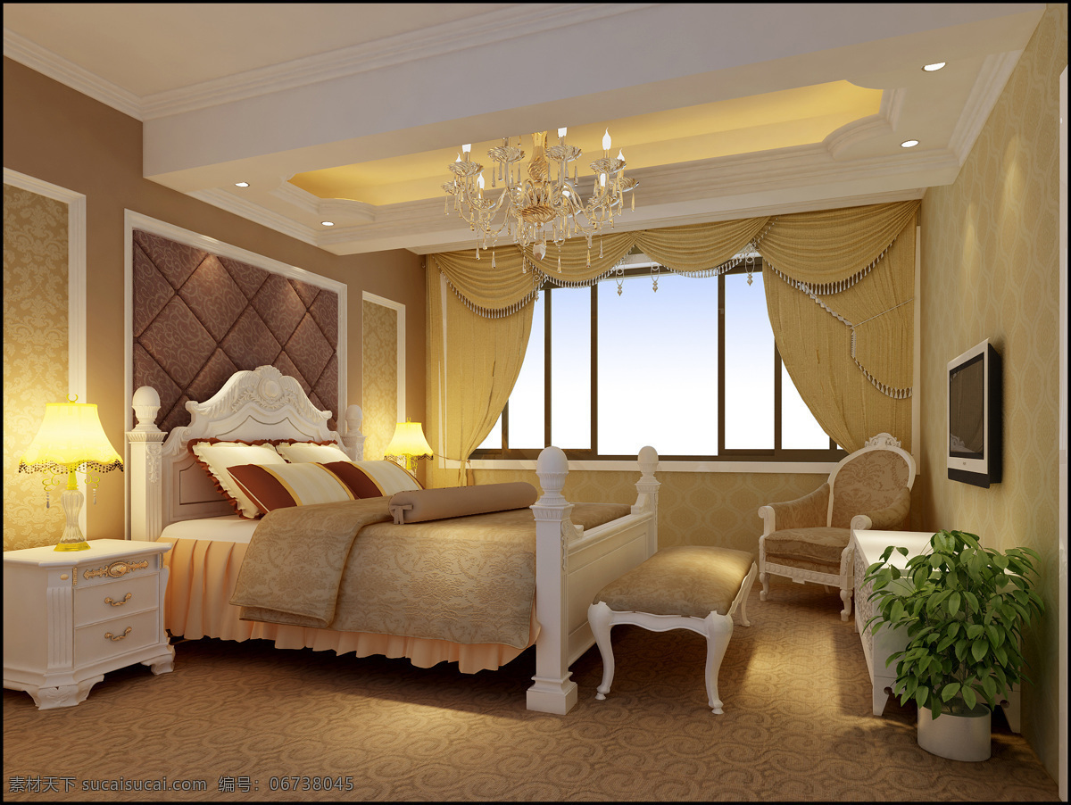 卧室 床 公寓 柜子 环境设计 家装 室内设计 台灯 装修 效果图 家居装饰素材