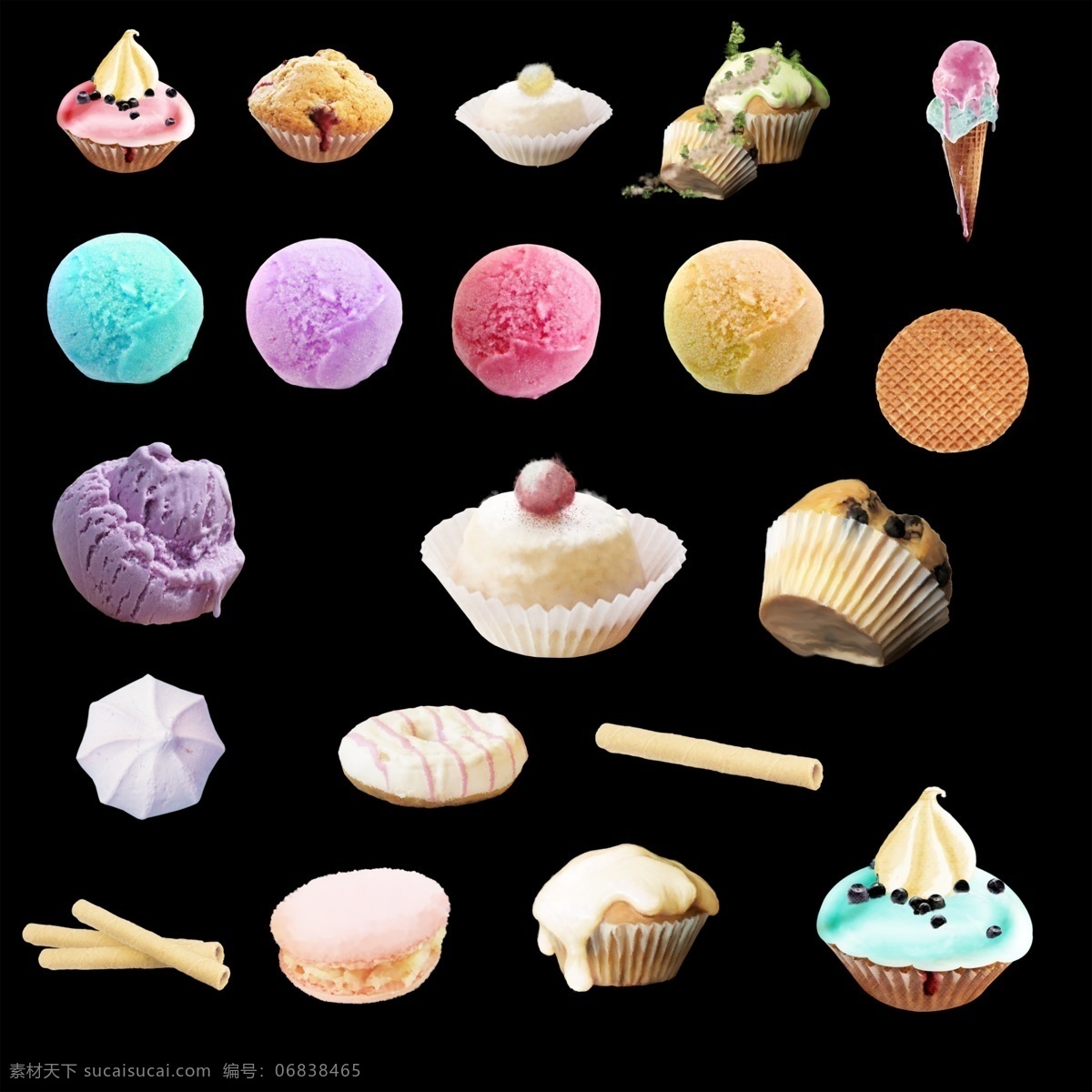 蛋糕甜点 蛋糕 冰淇淋 甜点 蛋卷 蛋挞 冰淇淋球 分层素材 共享拼图素材 分层