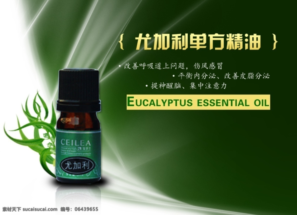 精油 系列 详情 页 主 图 绿色植物背景 主图 尤加利精油 海报 原创设计 原创淘宝设计