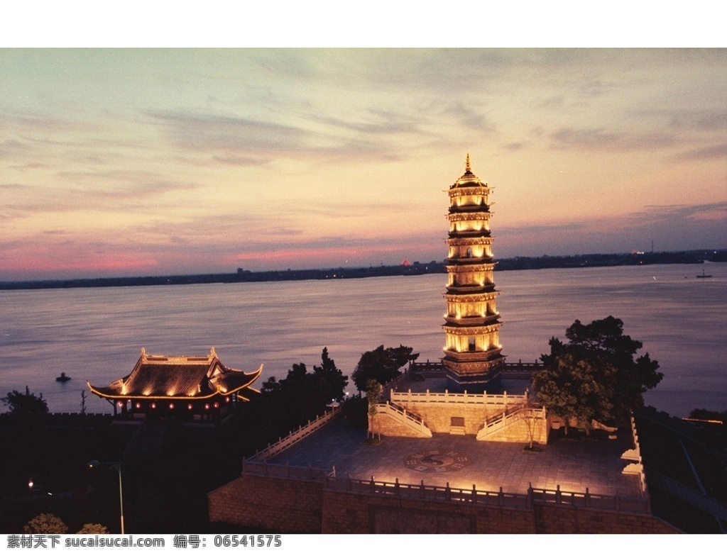 锁江楼夜景 锁东楼 夜景 天空景色 湖水 古老建筑 树 国内旅游 旅游摄影