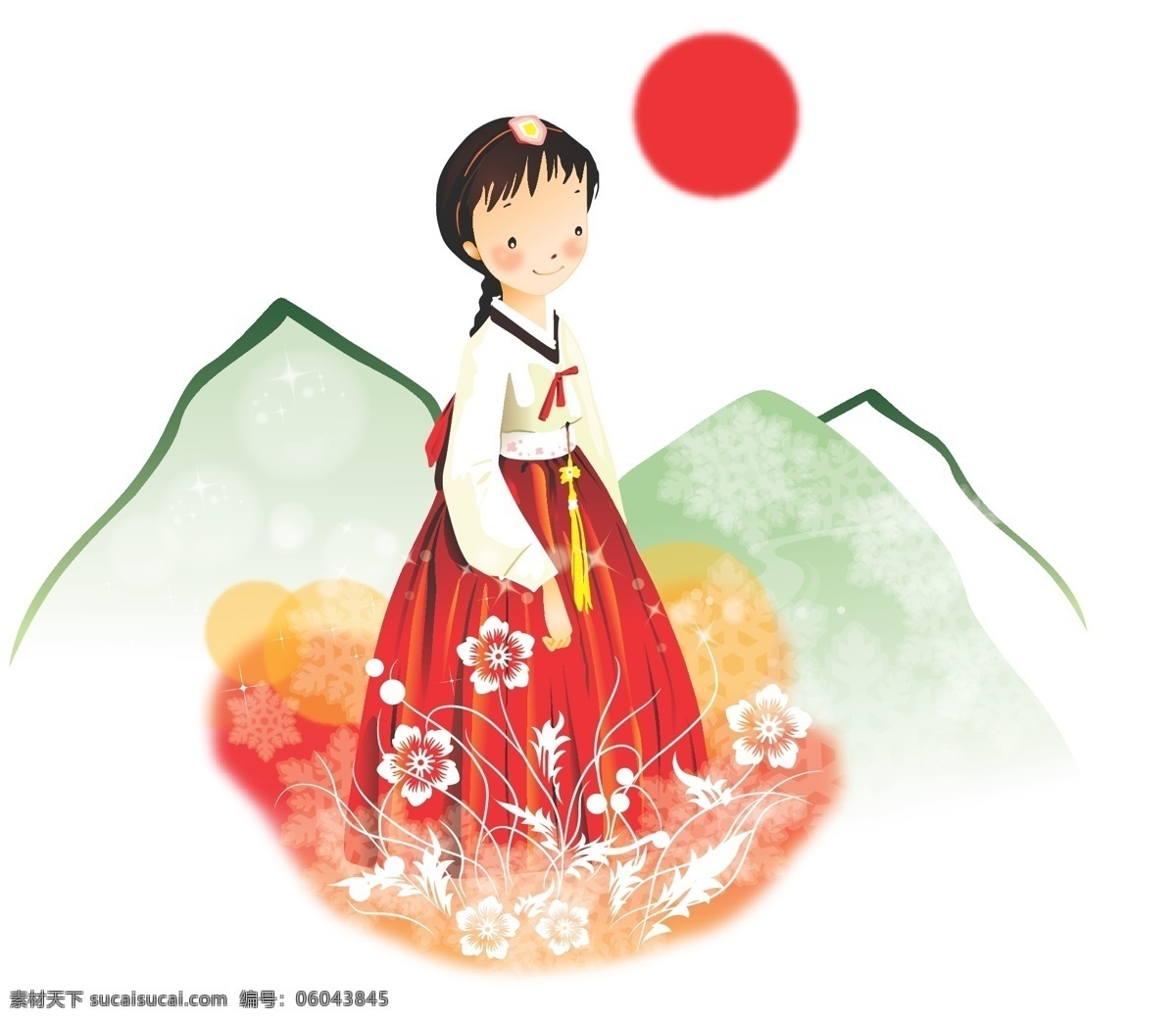 穿 韩服 小女孩 韩国 女孩 可爱 矢量人物 儿童幼儿 矢量图库