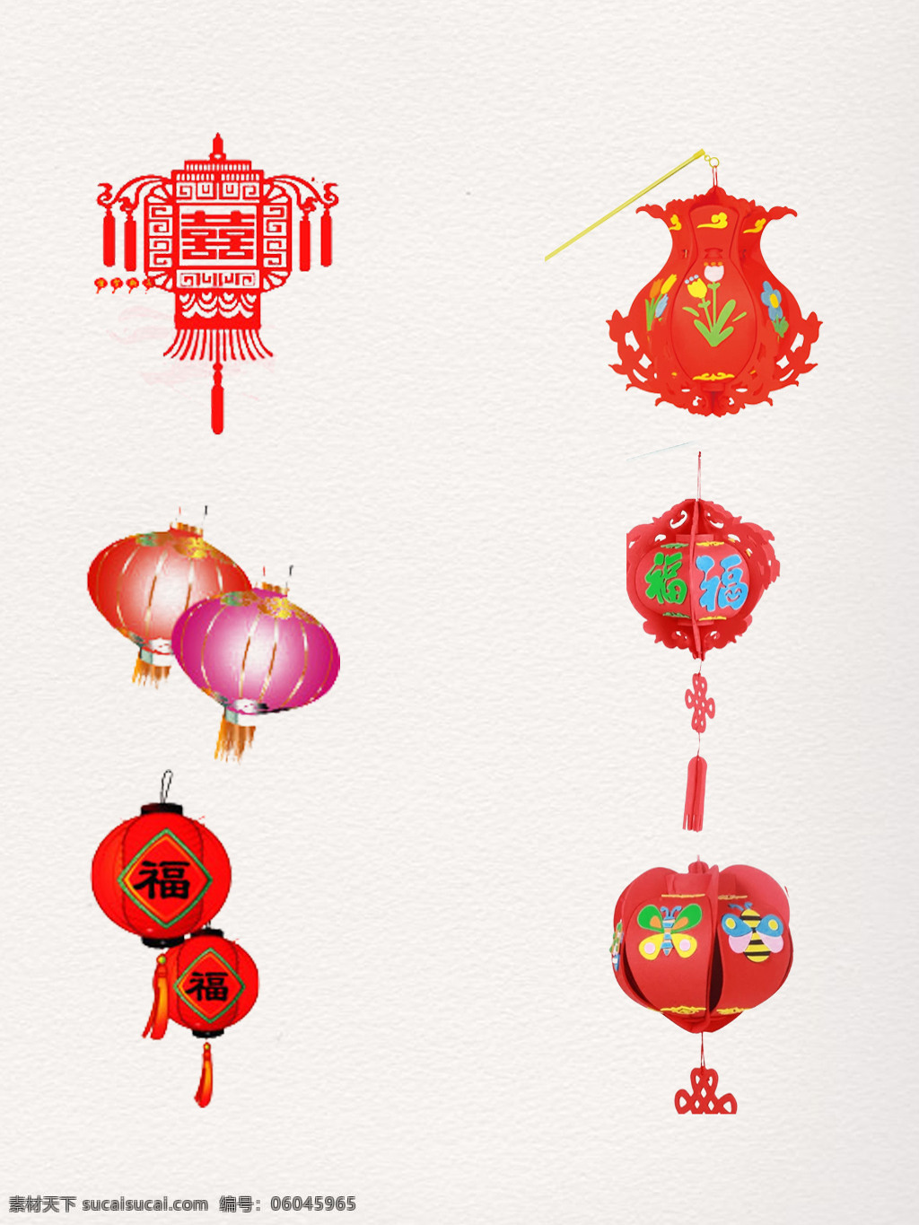 组 中国 风 新年 红色 花灯 灯笼 实物 水墨画 元素 装饰