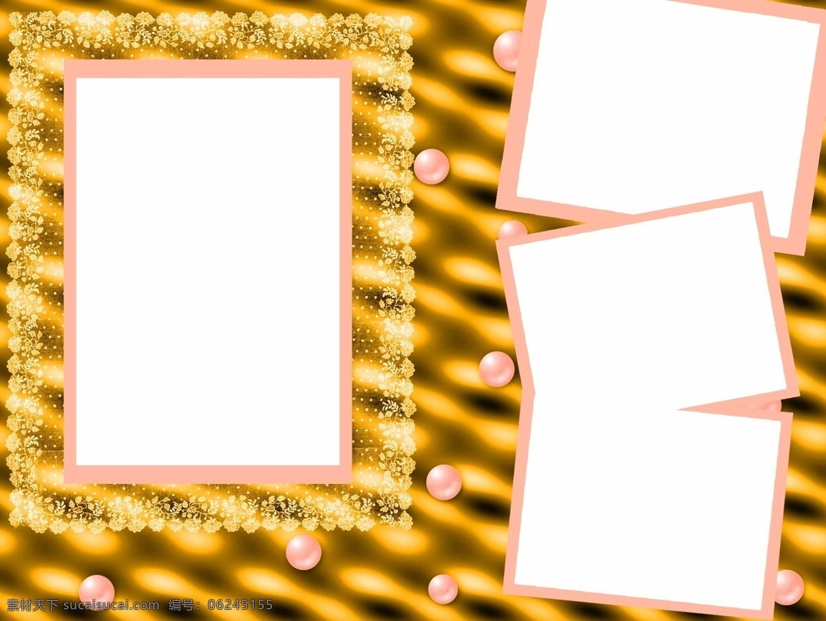 相册模板 黄色相册模板 动感花纹背景 粉色珠子 方形相框 相框模板 摄影模板 源文件