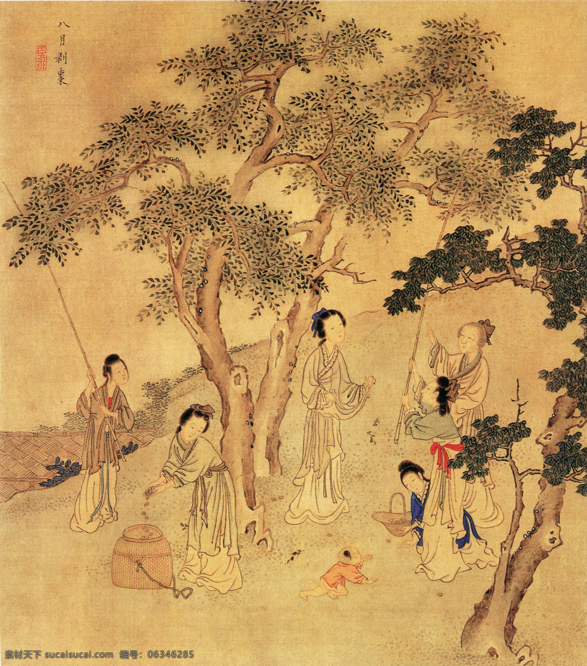 小桥流水 人家 壁画 古代人物 人物 人物画像 小桥流水人家 中国风 中国文化 中华艺术绘画 民间人物 文化艺术